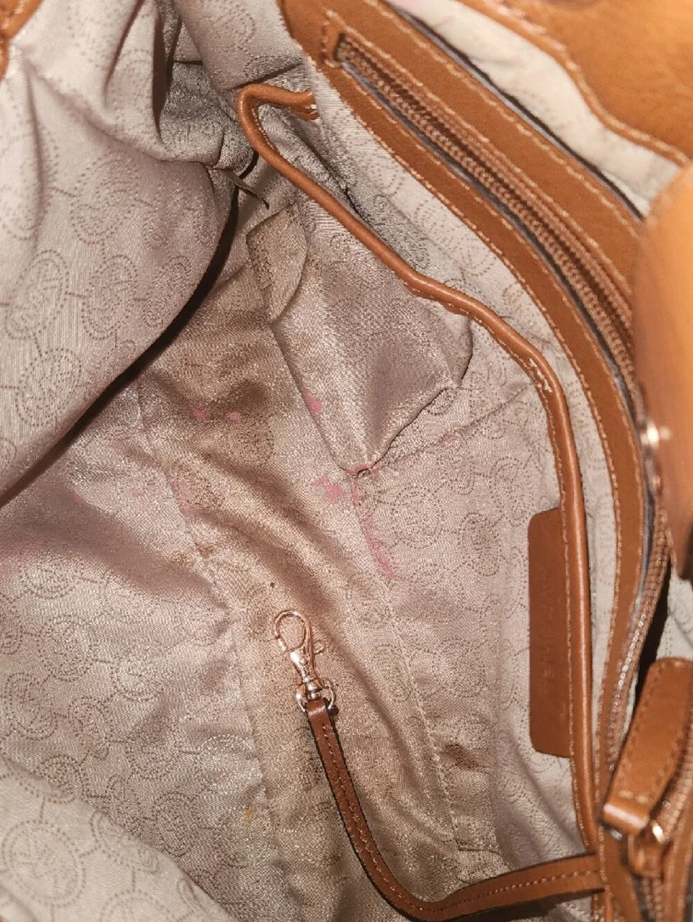 Michael Kors Cream Logo Tote with Brown Handles and Rose Gold Accents - Picture 7 of 9